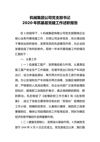 2020年书记抓基层党建工作述职报告（集团公司）