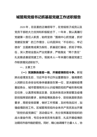 2020年书记抓基层党建工作述职报告（城管执法）