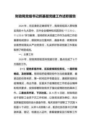 2020年书记抓基层党建工作述职报告（财政5700字）