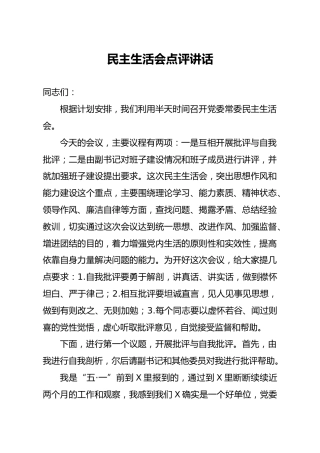 民主生活会点评讲话5500字