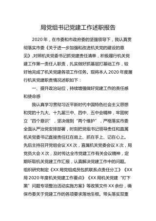 2020年局党组书记党建工作述职报告3600字