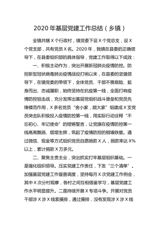 2020年基层党建工作总结（乡镇3300字）