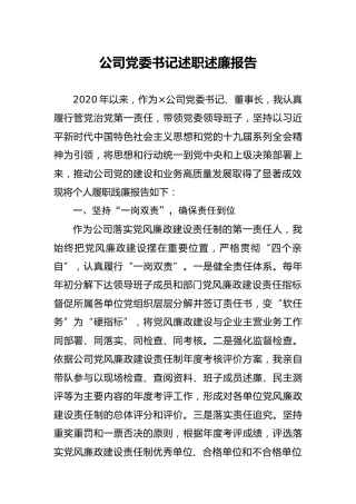2020年公司党委书记述职述廉报告（2200字）