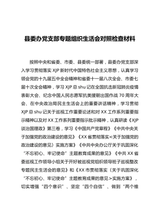 党支部专题组织生活会对照检查材料3000字