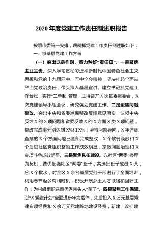 2020年度党建工作责任制述职报告（县区5200字）