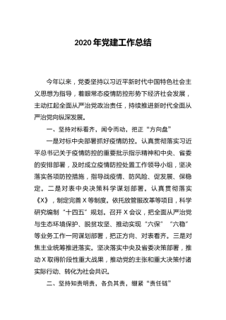 2020年党建工作总结2600字