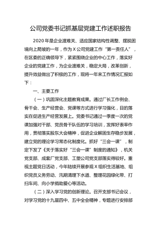 公司党委书记抓基层党建工作述职报告3700字