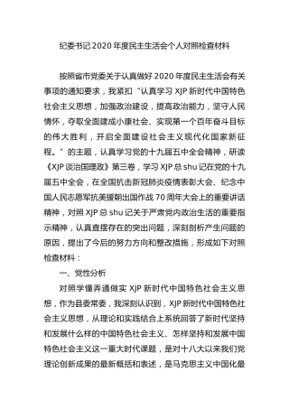 纪委书记2020年度民主生活会个人对照检查材料6900字