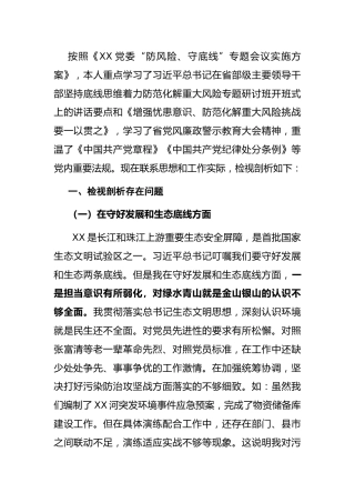 “防风险、守底线”专题会议对照检查材料（个人4900字）