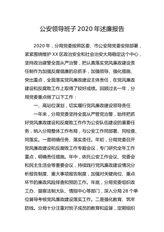公安系统领导班子2020年述廉报告2300字