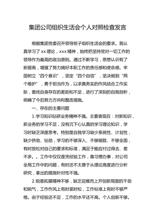 集团公司组织生活会个人对照检查材料1900字