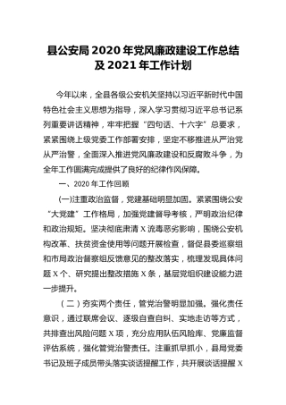 公安系统2020年党风廉政建设工作总结及2021年工作计划3800字