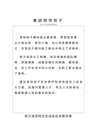 集团公司民主生活会征求意见（有肯定、有建议）