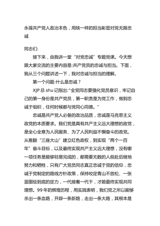 党课：永葆共产党人政治本色，用铁一样的担当彰显对党无限忠诚