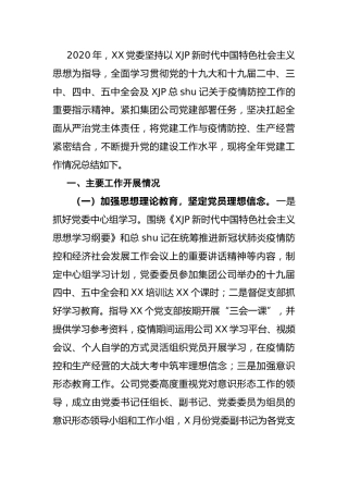 集团公司2020年党建工作总结2800字