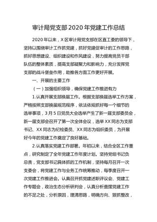 党支部2020年党建工作总结（审计3100字）