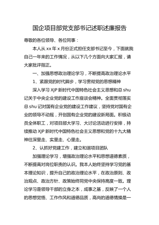 国企公司项目部党支部书记述职述廉报告1800字