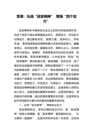 党课：弘扬“延安精神” 增强“四个定力”