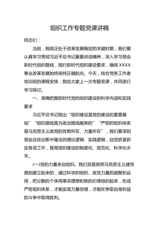 党务培训党课讲稿：组织工作专题