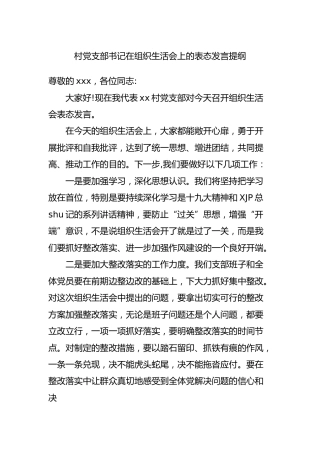 村党支部书记在组织生活会上的表态发言