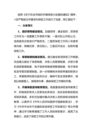 保密工作自查报告