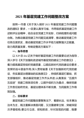 2021年基层党建工作问题整改方案