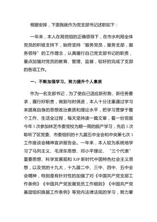 党支部书记2020年度抓基层党建工作述职报告（水利3200字）