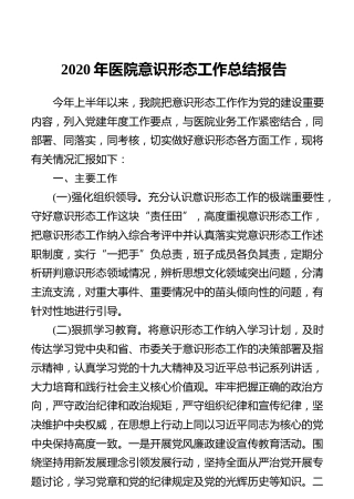 2020年医院意识形态工作总结报告3000字