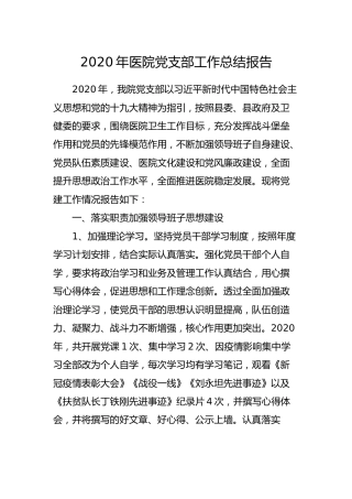 2020年医院党支部工作总结报告4000字