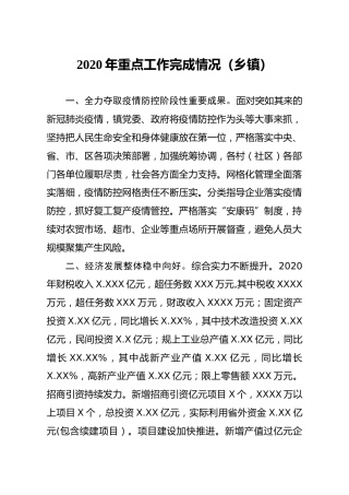 2020年重点工作完成情况（乡镇）