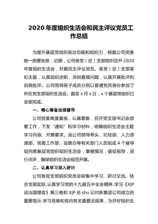 2020年度组织生活会和民主评议党员工作总结