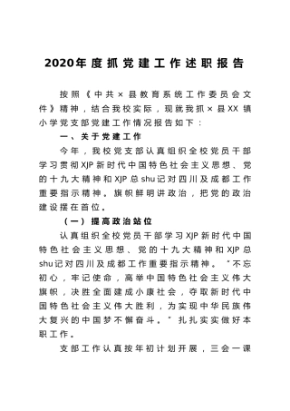 2020年度抓党建工作述职报告（学校）