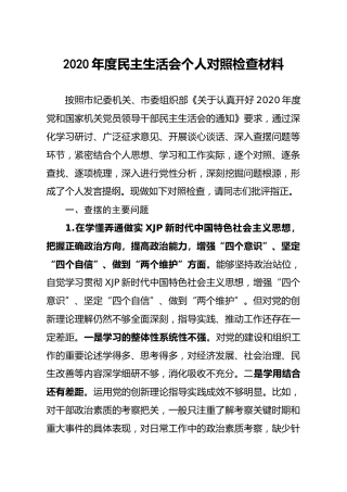 2020年度民主生活会个人对照检查材料4700字
