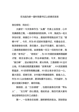 当选新一届村党委书记表态发言