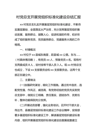 村党总支开展党组织标准化建设总结汇报