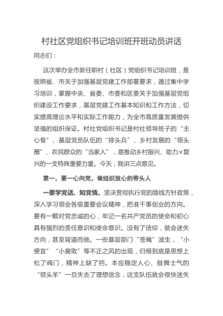 村（社区）党组织书记培训班开班动员讲话