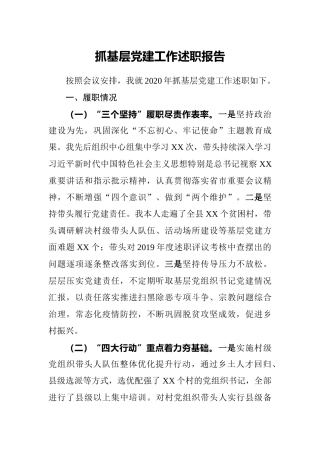 2020年度抓基层党建工作述职报告2500字
