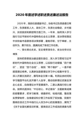 2020年度述学述职述责述廉述法报告（县委副书记3800字）