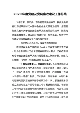 2020年度党建及党风廉政建设工作总结（国资5400字）