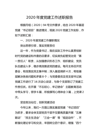 2020年度党建工作述职报告2300字