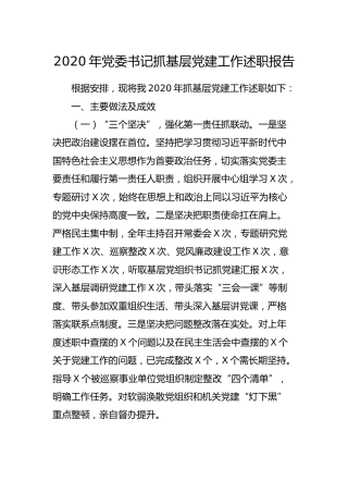 2020年党委书记抓基层党建工作述职报告2500字