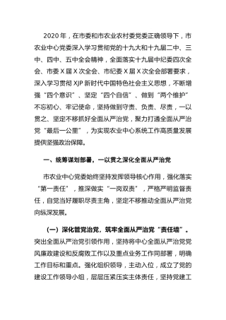 2020年落实全面从严治党主体责任情况报告（农业13000字）
