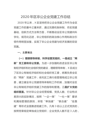 2020年非公企业党建工作总结（县区）