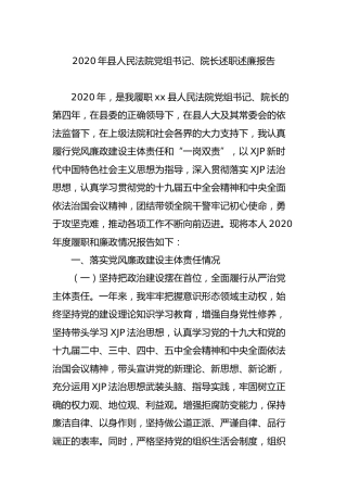2020年法院党组书记、院长述职述廉报告3800字