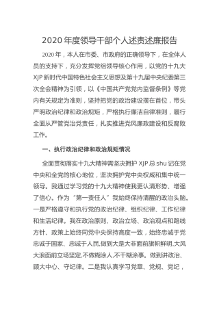 2020年度领导干部个人述责述廉报告3100字