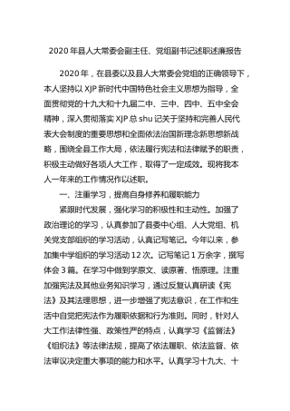2020年县人大常委会副主任、党组副书记述职述廉报告