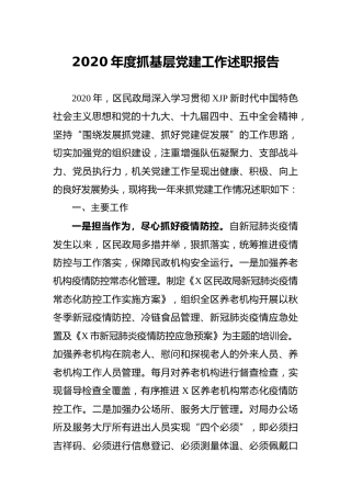 2020年度抓基层党建工作述职报告（民政2800字）