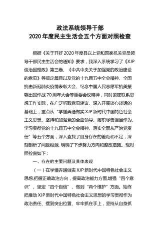 2020年度民主生活会五个方面个人对照检查（政法系统4800字）