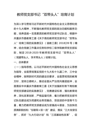 教师党支部书记“双带头人”培育计划