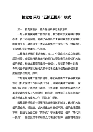 党建经验：党建“五抓五提升”模式